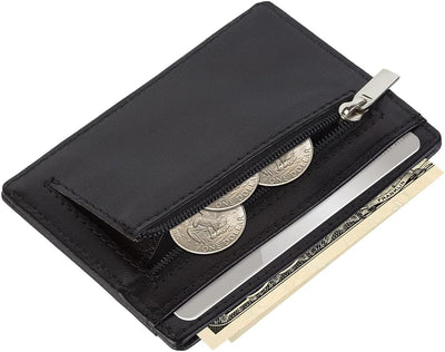 SKENZBI Slim Wallet RFID Secured Credit Card Holder Minimalist Wallet for Men - Leather Wallets for Men Card Holder (Brown ZIP EDITION)