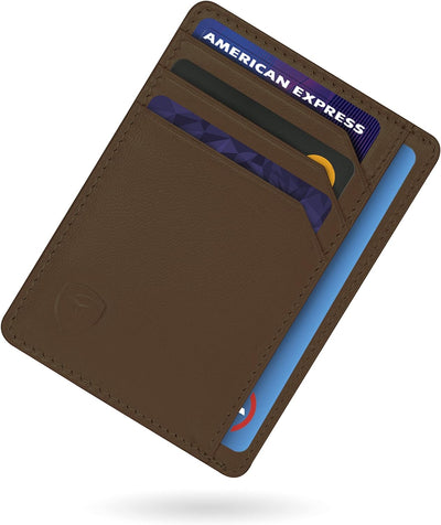 SKENZBI Slim Wallet RFID Secured Credit Card Holder Minimalist Wallet for Men - Leather Wallets for Men Card Holder (Brown ZIP EDITION)