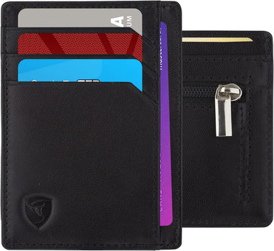 SKENZBI Slim Wallet RFID Secured Credit Card Holder Minimalist Wallet for Men - Leather Wallets for Men Card Holder (Brown ZIP EDITION)