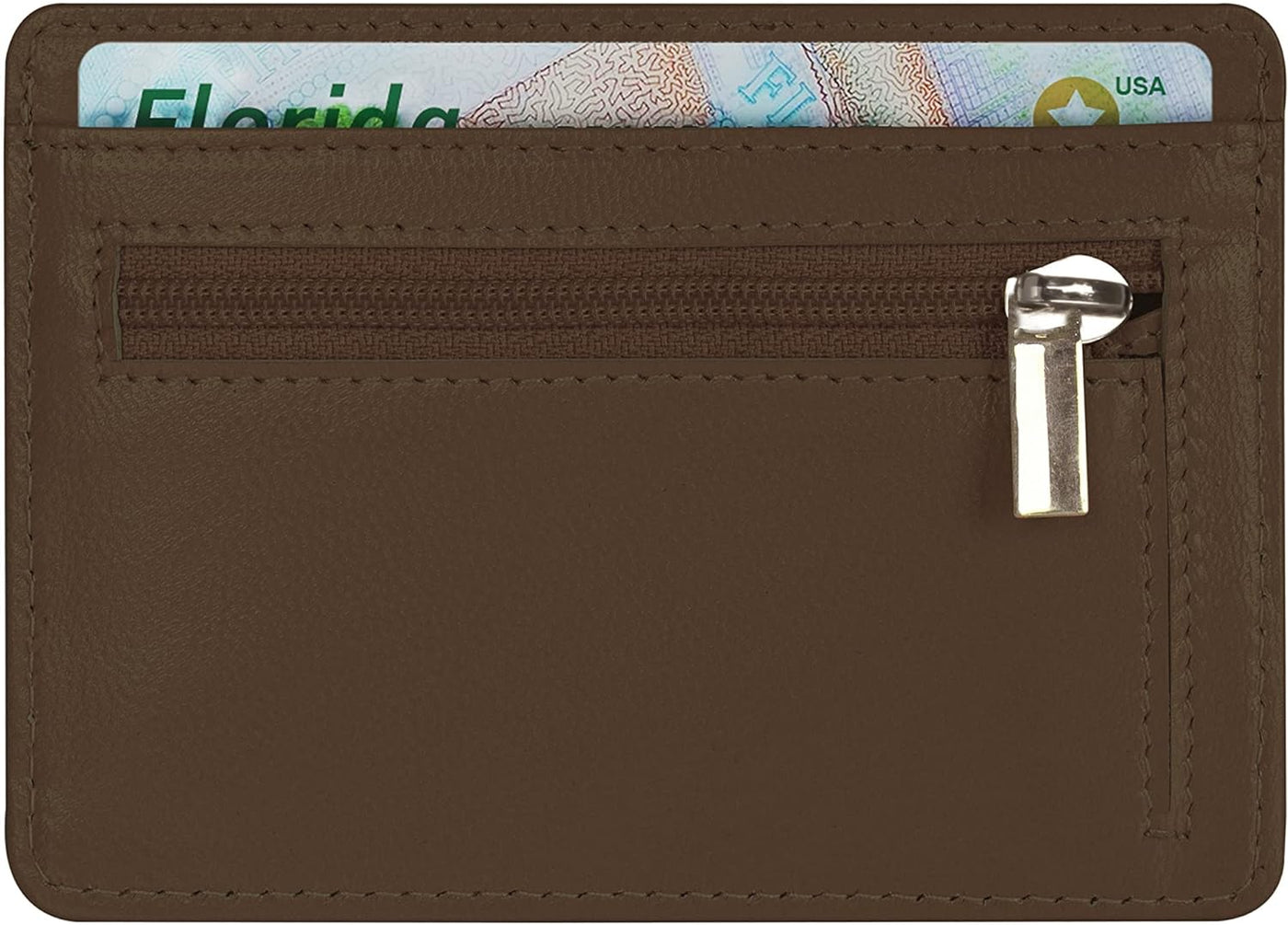SKENZBI Slim Wallet RFID Secured Credit Card Holder Minimalist Wallet for Men - Leather Wallets for Men Card Holder (Brown ZIP EDITION)