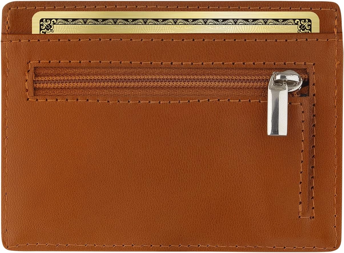 SKENZBI Slim Wallet RFID Secured Credit Card Holder Minimalist Wallet for Men - Leather Wallets for Men Card Holder (Brown ZIP EDITION)