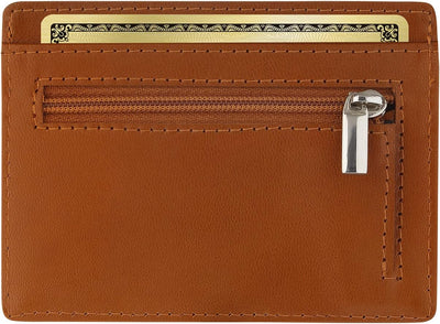 SKENZBI Slim Wallet RFID Secured Credit Card Holder Minimalist Wallet for Men - Leather Wallets for Men Card Holder (Brown ZIP EDITION)
