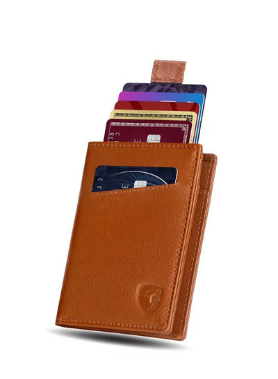 SKENZBI RFID Leather Minimalist Bifold Wallet For Men Orange black