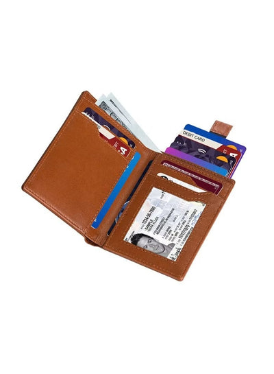 SKENZBI RFID Leather Minimalist Bifold Wallet For Men Orange black