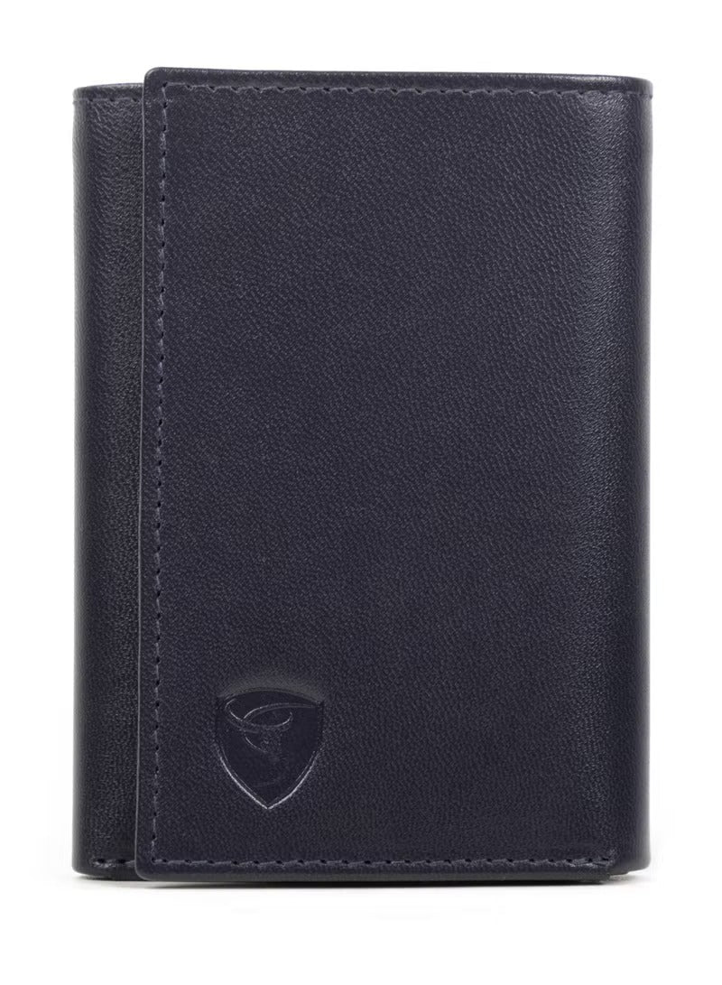SKENZBI Trifold Wallet for Men 100% Leather RFID Protection with ID Window Black