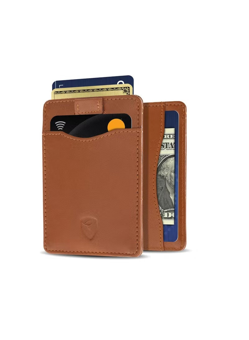 SKENZBI Slim Wallet for Men Women Card Holder with RFID Protection Minimalist Tan