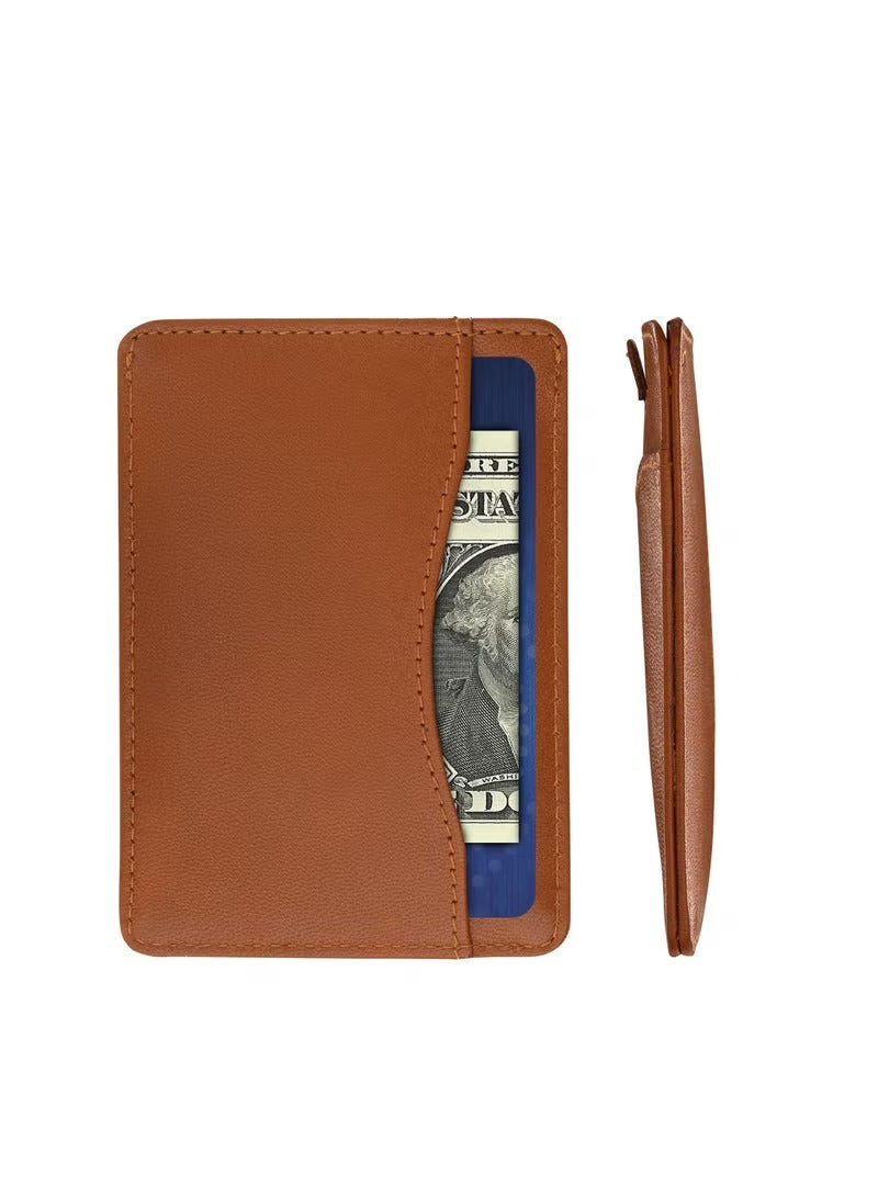 SKENZBI Slim Wallet for Men Women Card Holder with RFID Protection Minimalist Tan
