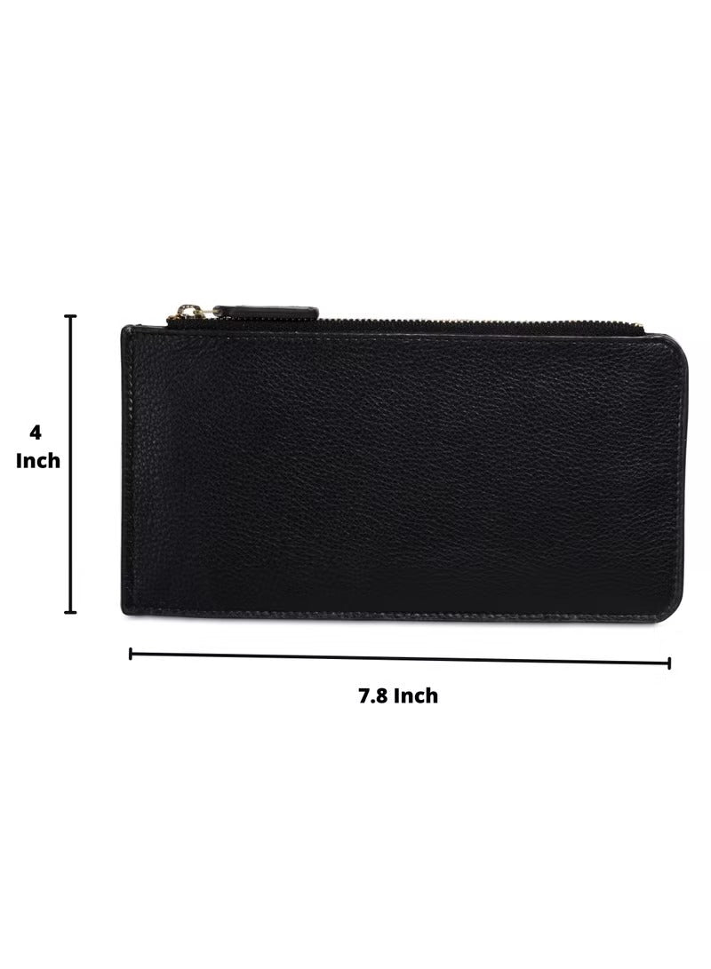 SKENZBI Women's Wallet RFID Blocking Leather Multi Card Organizer with Zipper Pocket Black