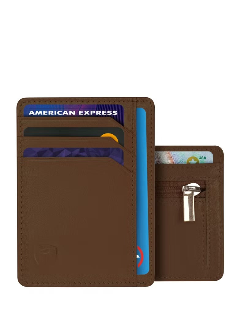 SKENZBI Wallet Leather Cardholder For Men Women Minimalist RFID Protected Tan