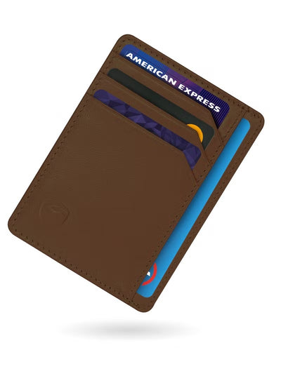 SKENZBI Wallet Leather Cardholder For Men Women Minimalist RFID Protected Tan