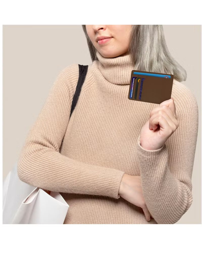محفظة SKENZBI الجلدية للرجال والنساء، بتصميم بسيط ومحمي بتقنية RFID بلون أسمر ضارب للصفرة