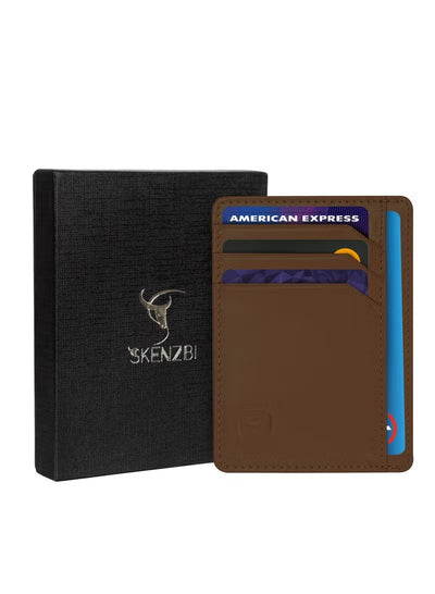 SKENZBI Wallet Leather Cardholder For Men Women Minimalist RFID Protected Tan
