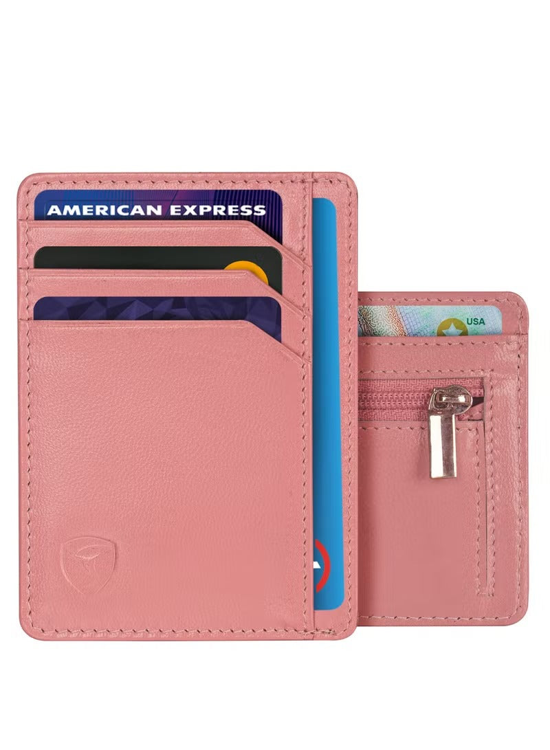 SKENZBI Wallet Leather Cardholder For Men Women Minimalist RFID Protected Tan
