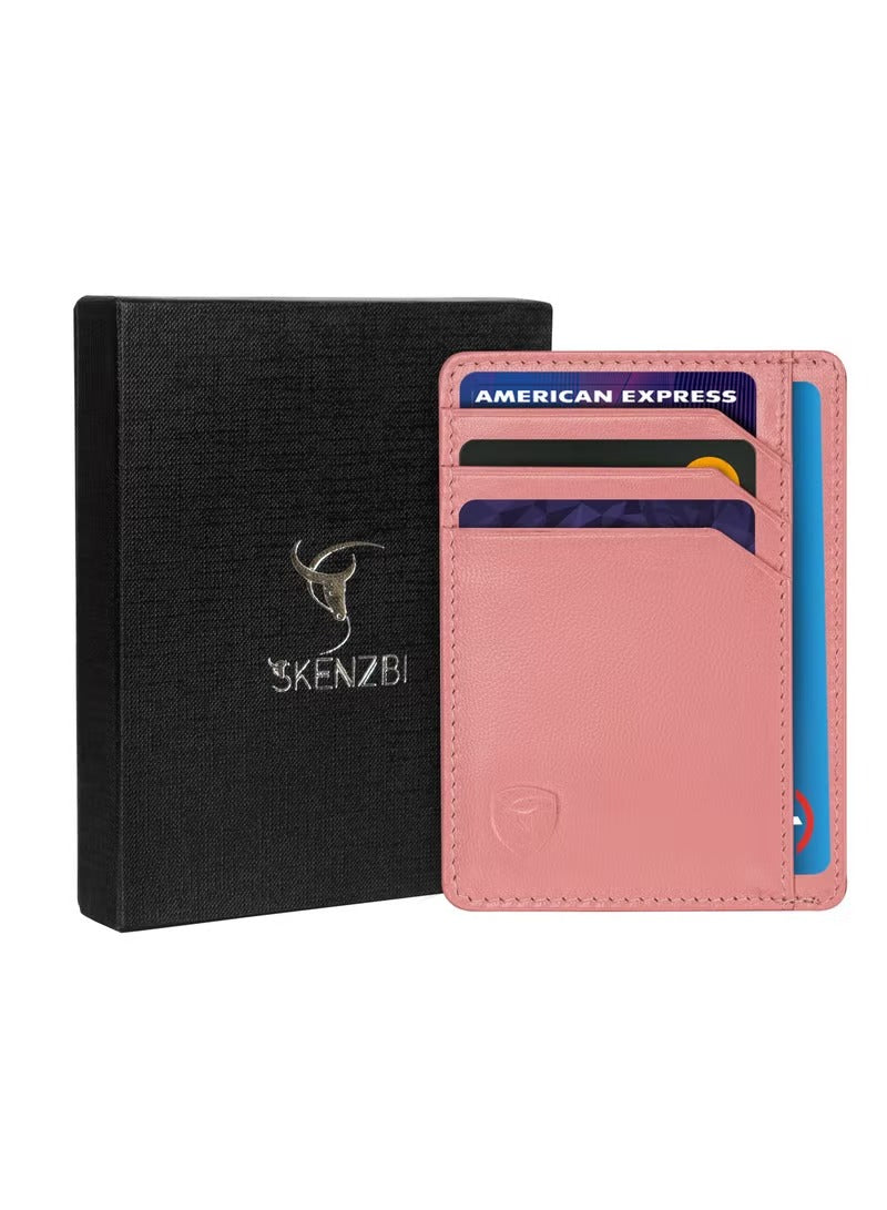 SKENZBI Wallet Leather Cardholder For Men Women Minimalist RFID Protected Tan