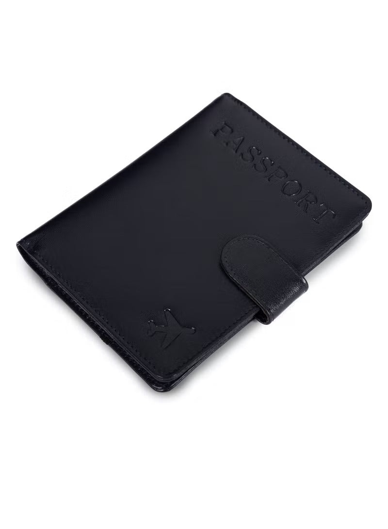 Passport Holder 100% Leather Travel Wallet Cover RFID Blocking Organizer Case Black