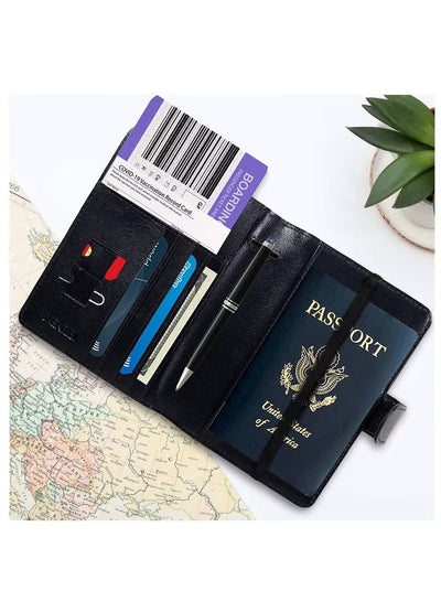 Passport Holder 100% Leather Travel Wallet Cover RFID Blocking Organizer Case Black