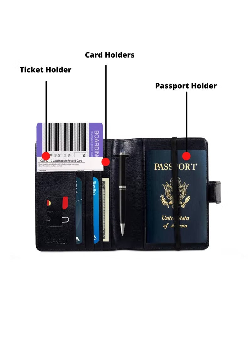 Passport Holder 100% Leather Travel Wallet Cover RFID Blocking Organizer Case Black