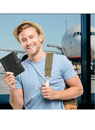 Passport Holder 100% Leather Travel Wallet Cover RFID Blocking Organizer Case Black