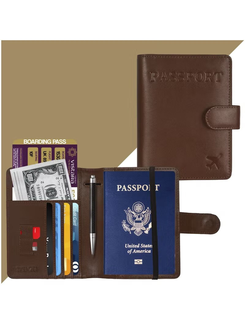 Passport Holder 100% Leather Travel Wallet Cover RFID Blocking Organizer Case Black