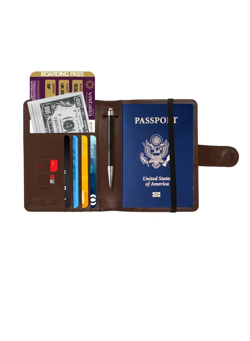 Passport Holder 100% Leather Travel Wallet Cover RFID Blocking Organizer Case Black