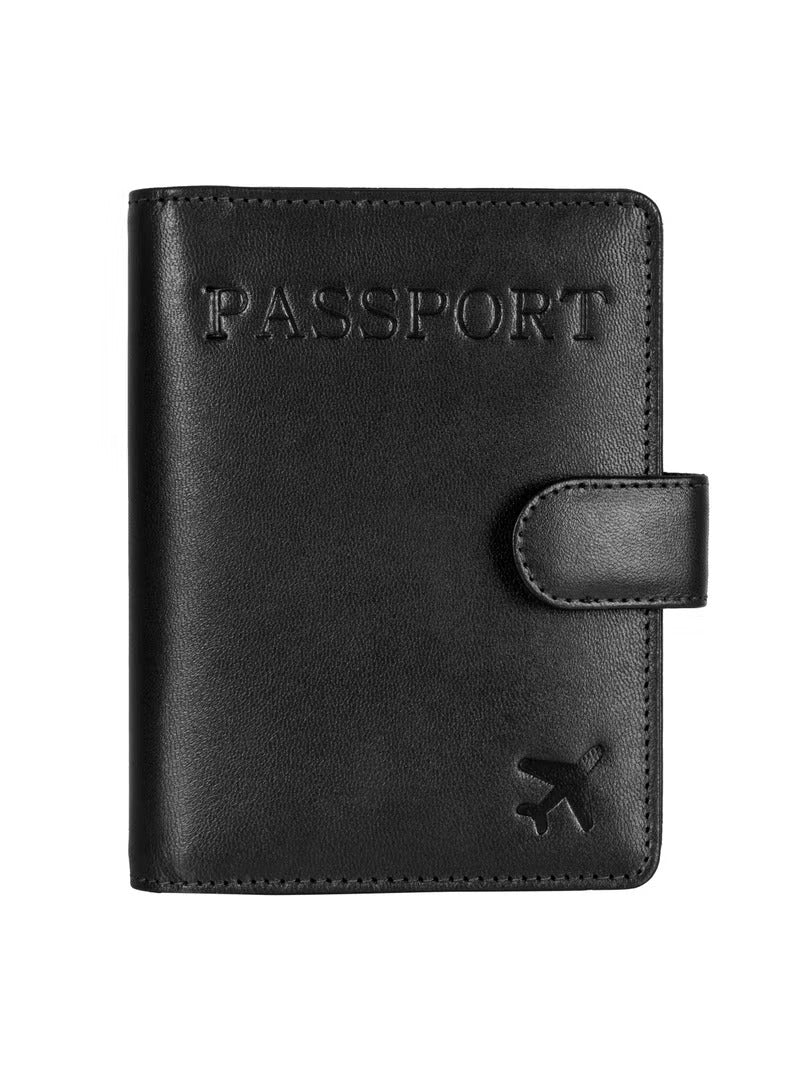 Passport Holder 100% Leather Travel Wallet Cover RFID Blocking Organizer Case Black