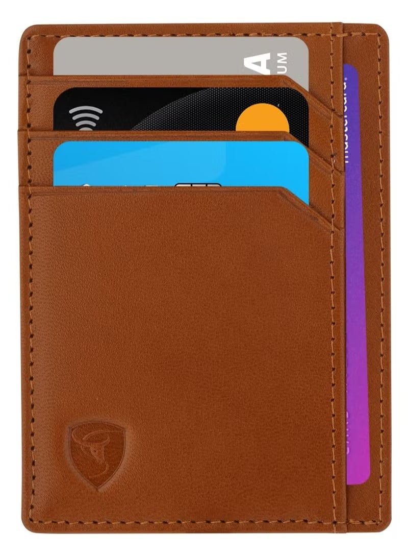 SKENZBI Wallet Leather Cardholder For Men Women Minimalist RFID Protected Tan