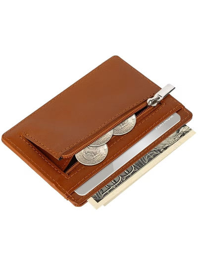 SKENZBI Wallet Leather Cardholder For Men Women Minimalist RFID Protected Tan