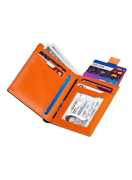 محفظة SKENZBI RFID جلدية ثنائية الطي للرجال برتقالي أسود