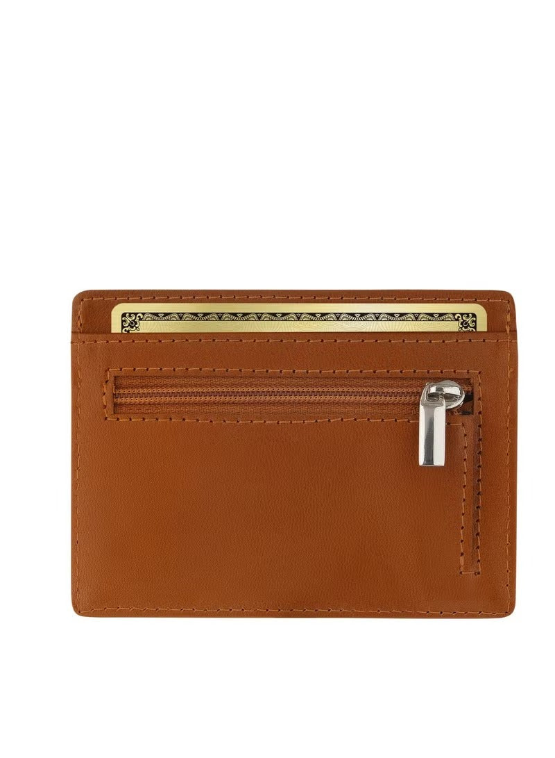 SKENZBI Wallet Leather Cardholder For Men Women Minimalist RFID Protected Tan